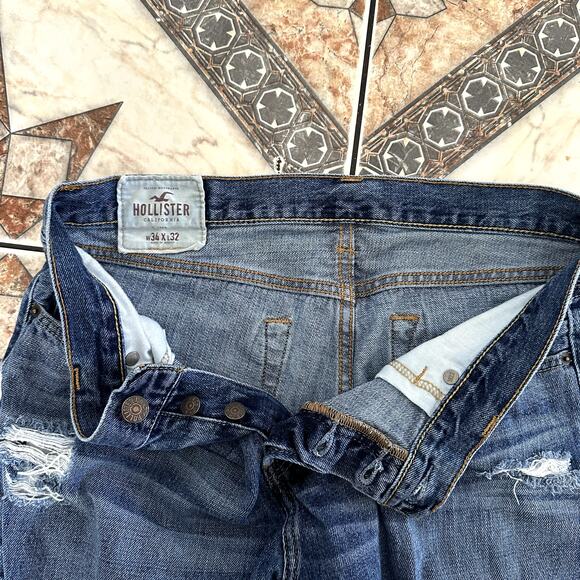 Distressed Ripped Hollister Mens Jeans 34 x 32 - Picture 3 of 7